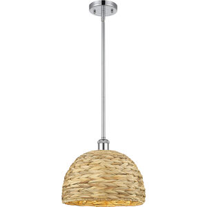 Woven Rattan 1 Light 12 inch Polished Chrome Pendant Ceiling Light