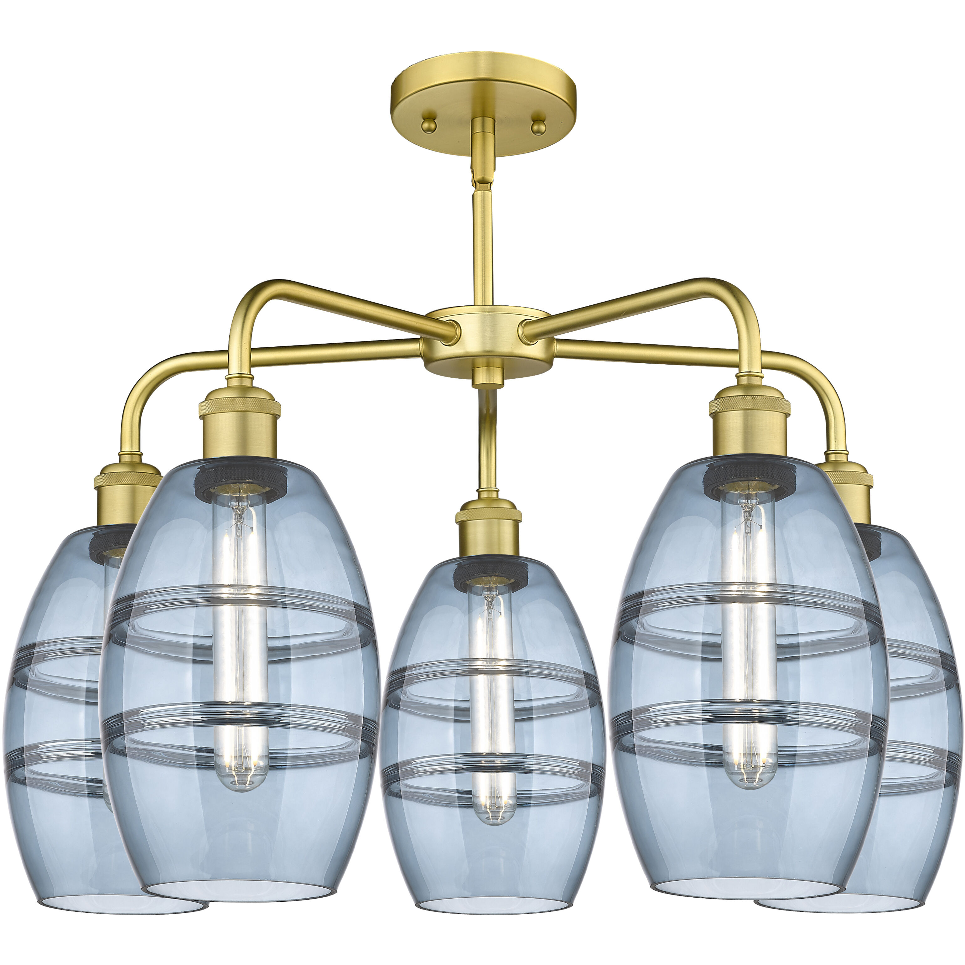Ballston Vaz 5 Light 23.88 inch Satin Gold Stem Hung Chandelier Ceiling Light in Princess Blue Glass
