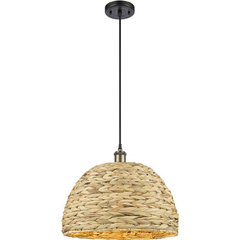 Woven Rattan 1 Light 15.75 inch Black Antique Brass and Natural Pendant Ceiling Light