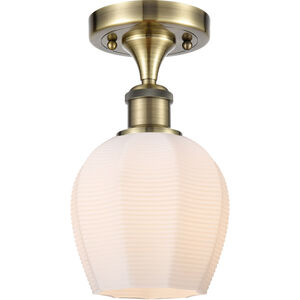 Ballston Norfolk LED 6 inch Antique Brass Semi-Flush Mount Ceiling Light in Matte White Glass