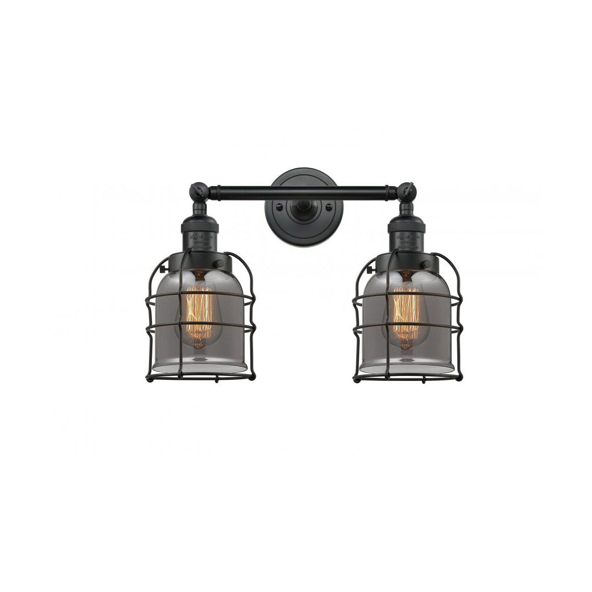 Franklin Restoration Small Bell Cage LED 16 inch Matte Black Bath Vanity Light Wall Light in Plated Smoke Glass, Franklin Restoration
