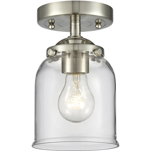 Nouveau Small Bell 1 Light 5 inch Brushed Satin Nickel Semi-Flush Mount Ceiling Light in Clear Glass, Nouveau
