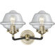 Nouveau Small Oxford 2 Light 16 inch Black Antique Brass Bath Vanity Light Wall Light in Clear Glass, Nouveau
