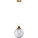 Nouveau 2 Beacon LED 8 inch Black Antique Brass and Matte Black Mini Pendant Ceiling Light in Clear Glass
