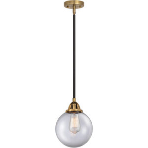 Nouveau 2 Beacon LED 8 inch Black Antique Brass and Matte Black Mini Pendant Ceiling Light in Clear Glass