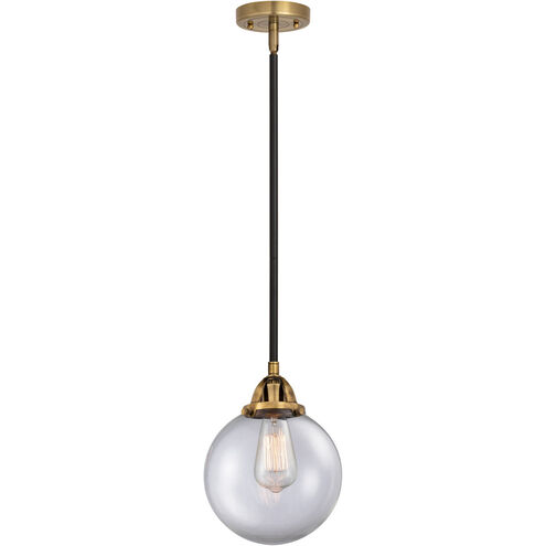 Nouveau 2 Beacon LED 8 inch Black Antique Brass and Matte Black Mini Pendant Ceiling Light in Clear Glass
