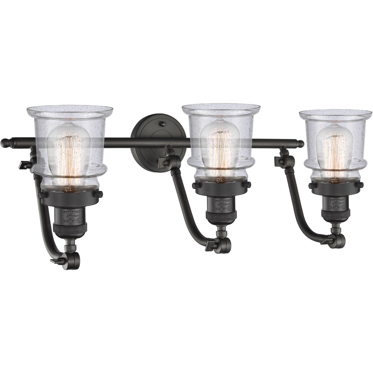 Franklin Restoration Small Canton 3 Light 28 inch Oil Rubbed Bronze Bath Vanity Light Wall Light in Seedy Glass, Franklin Restoration