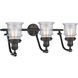 Franklin Restoration Small Canton 3 Light 28 inch Oil Rubbed Bronze Bath Vanity Light Wall Light in Seedy Glass, Franklin Restoration