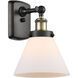Ballston Large Cone 1 Light 8 inch Black Antique Brass Sconce Wall Light in Matte White Glass
