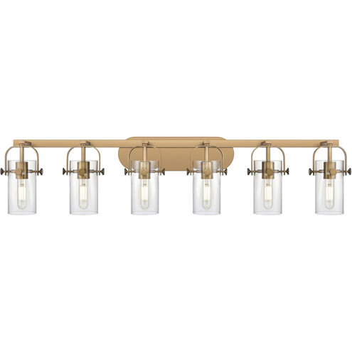 Pilaster II Cylinder 6 Light 43.88 inch Brushed Brass Bath Vanity Light Wall Light in Clear Glass