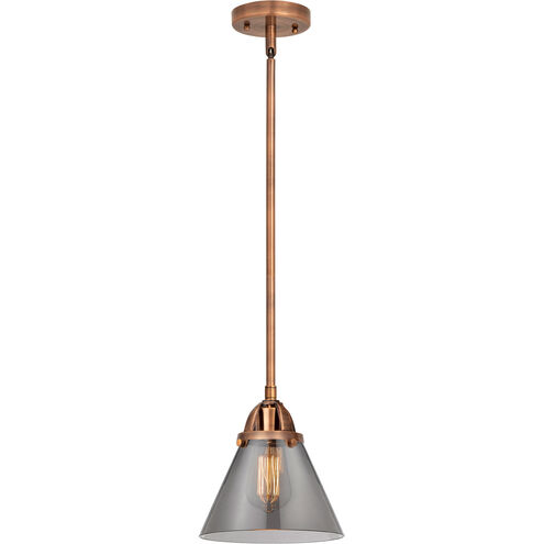 Nouveau 2 Large Cone 1 Light 8 inch Antique Copper Mini Pendant Ceiling Light in Plated Smoke Glass