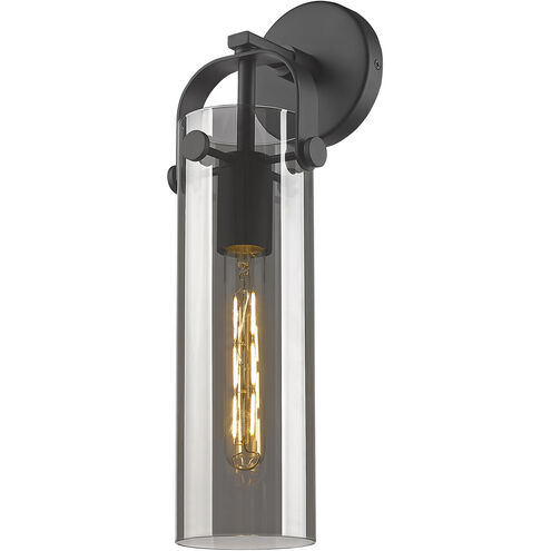Downtown Urban Pilaster Armed Sconce Wall Light in Matte Black, Plated Smoke