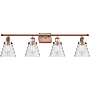 Ballston Small Cone 4 Light 36 inch Antique Copper Bath Vanity Light Wall Light in Seedy Glass