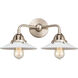 Nouveau 2 Halophane 2 Light 17 inch Brushed Satin Nickel Bath Vanity Light Wall Light in Matte White Halophane Glass