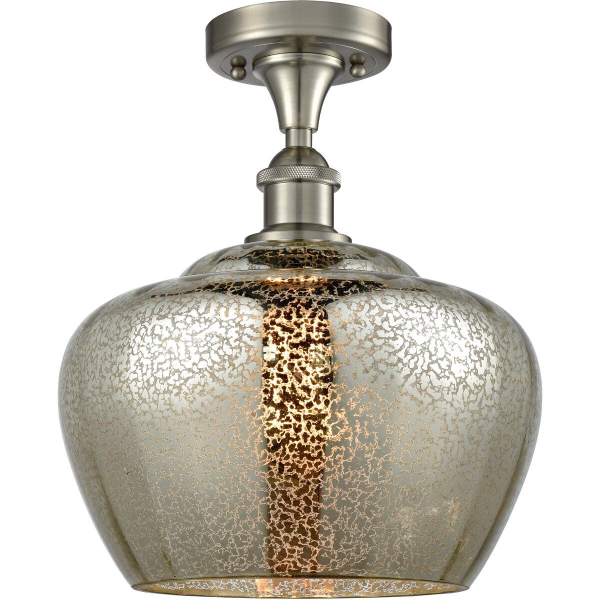 Ballston Large Fenton LED 11 inch Brushed Satin Nickel Flush Mount Ceiling Light in Mercury Glass Ballston