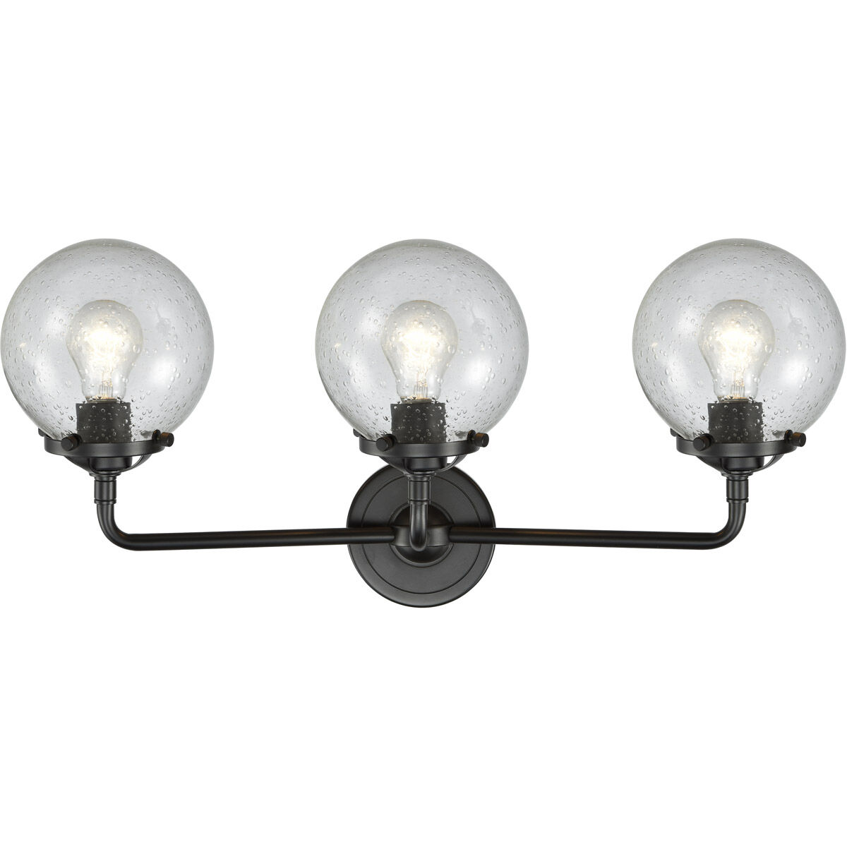 Nouveau Beacon 3 Light 24 inch Oil Rubbed Bronze Bath Vanity Light Wall Light in Seedy Glass, Nouveau