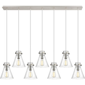 Newton Cone Linear Pendant Ceiling Light in Polished Nickel, Seedy Glass