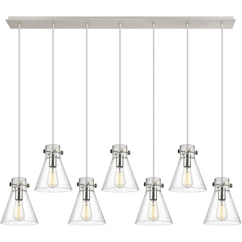 Newton Cone 7 Light 51.75 inch Polished Nickel Linear Pendant Ceiling Light in Seedy Glass
