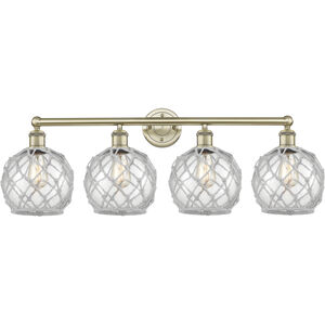 Edison Farmhouse Rope 4 Light 35 inch Antique Brass Bath Vanity Light Wall Light in Clear Glass with White Rope