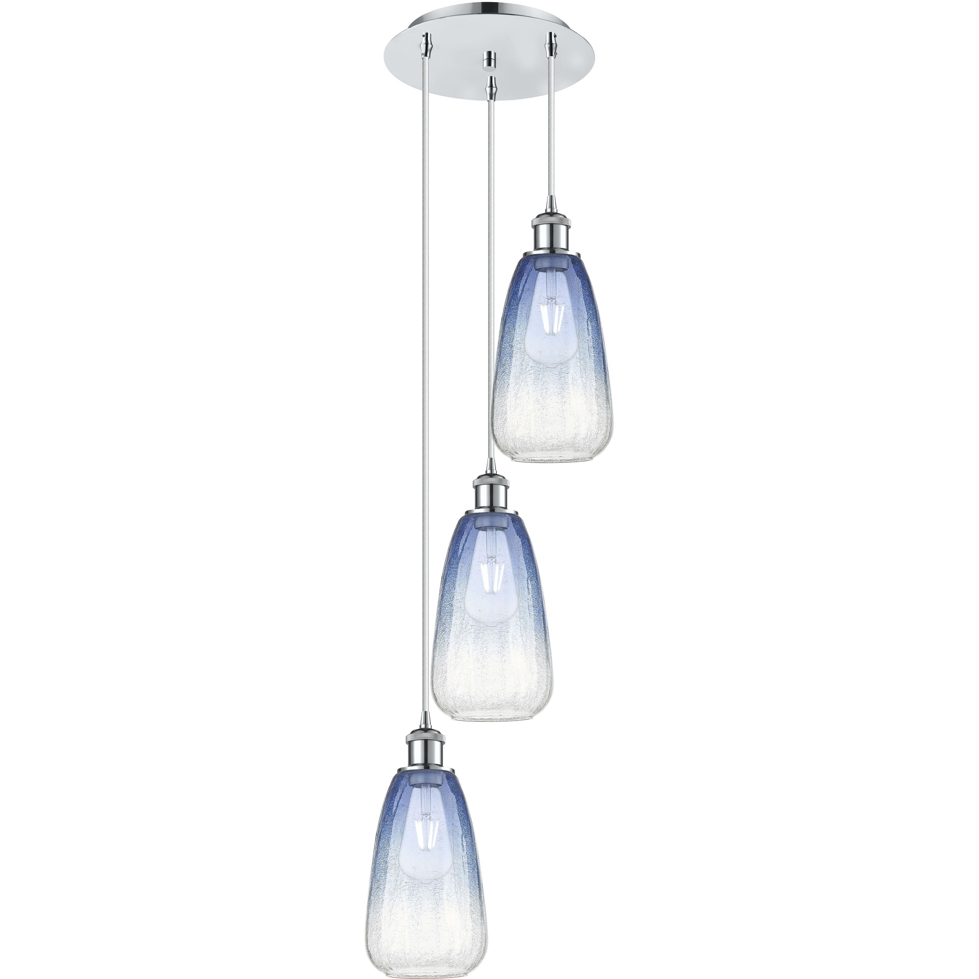 Ballston Brookhaven Almond 3 Light 12.5 inch Polished Chrome Multi Pendant Ceiling Light in Sapphire Blue Glass