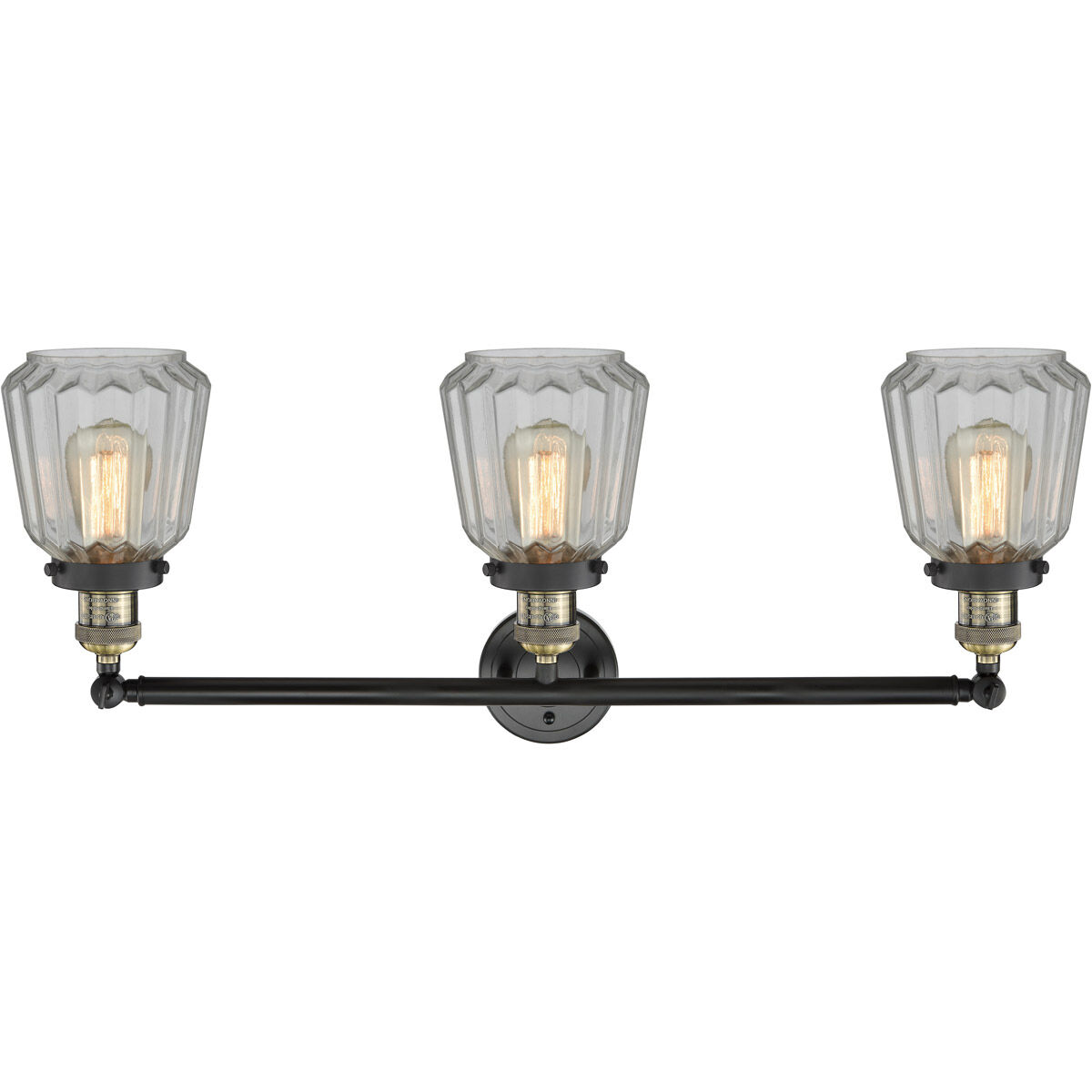 Franklin Restoration Chatham 3 Light 30 inch Black Antique Brass Bath Vanity Light Wall Light in Clear Glass, Franklin Restoration