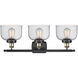 Ballston Large Bell 3 Light 26 inch Black Antique Brass Bath Vanity Light Wall Light in Seedy Glass