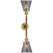 Franklin Restoration Small Cone LED 16 inch Brushed Brass Bath Vanity Light Wall Light in Plated Smoke Glass, Franklin Restoration