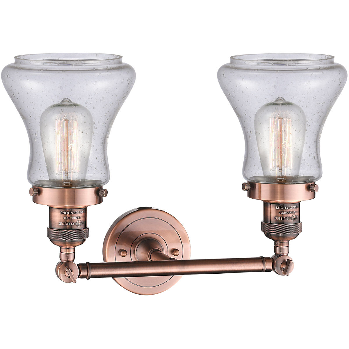 Franklin Restoration Bellmont LED 17 inch Antique Copper Bath Vanity Light Wall Light in Seedy Glass, Franklin Restoration