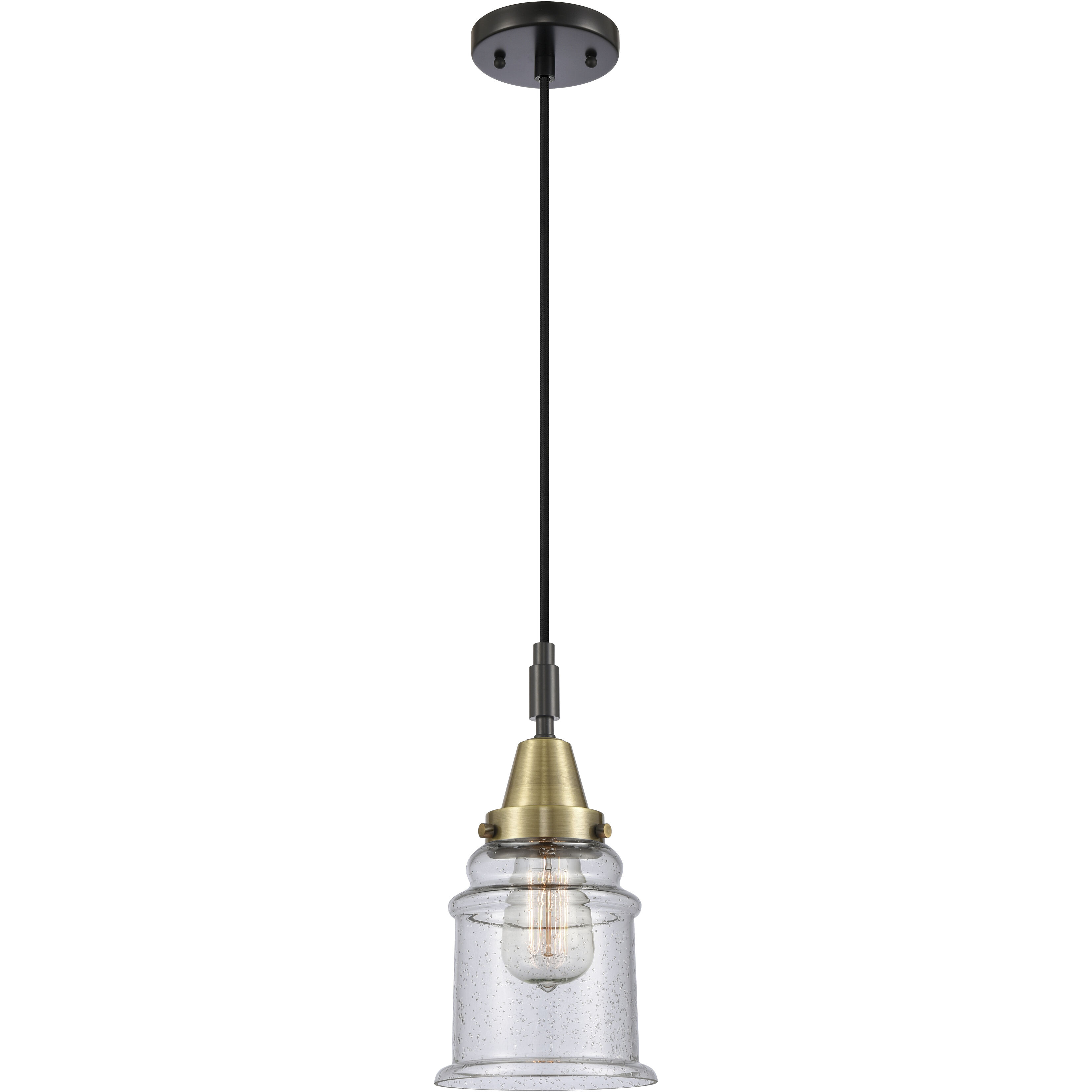 Canton 1 Light 6 inch Black Antique Brass Mini Pendant Ceiling Light in Seedy Glass