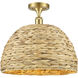 Edison Woven Rattan 1 Light 15.75 inch Satin Gold Semi-Flush Mount Ceiling Light