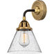 Nouveau 2 Large Cone Sconce Wall Light in Black Antique Brass, Seedy Glass