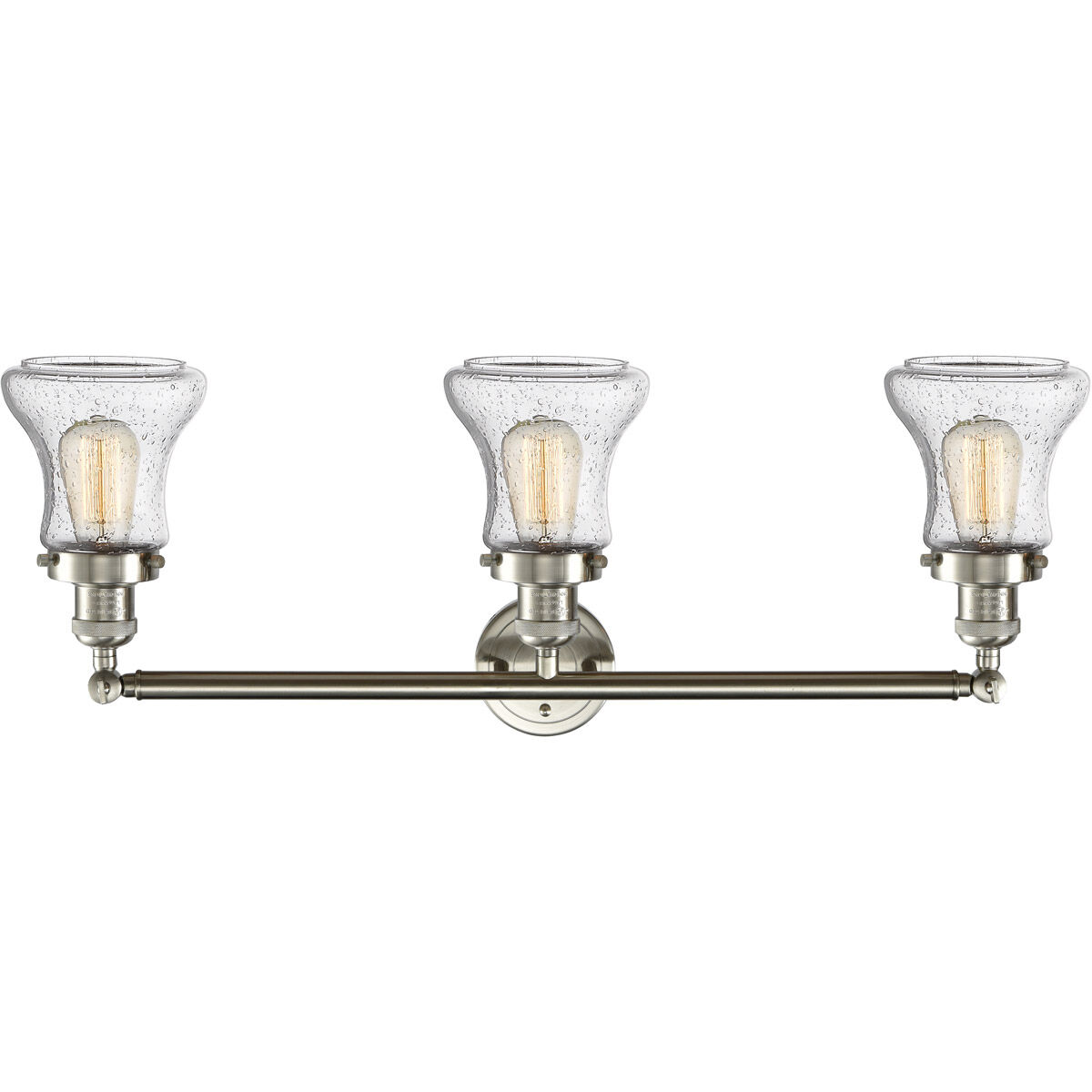 Franklin Restoration Bellmont 3 Light 30 inch Brushed Satin Nickel Bath Vanity Light Wall Light in Seedy Glass, Franklin Restoration