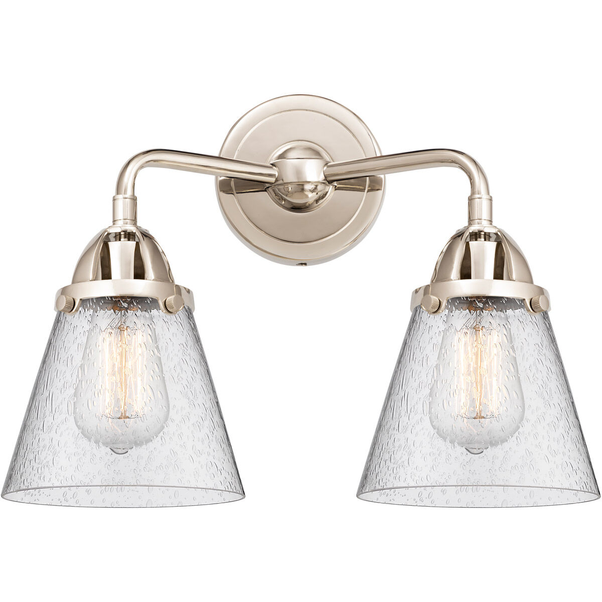 Nouveau 2 Small Cone 2 Light 14 inch Polished Nickel Bath Vanity Light Wall Light in Seedy Glass