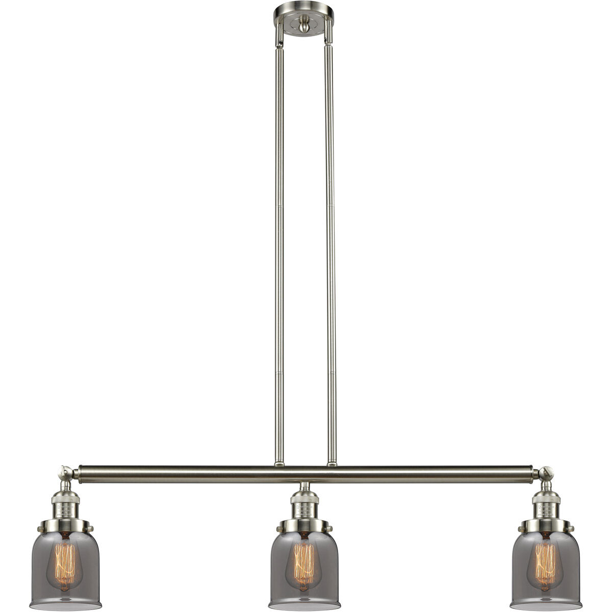 Franklin Restoration Small Bell 3 Light 38 inch Brushed Satin Nickel Island Light Ceiling Light in Plated Smoke Glass, Franklin Restoration