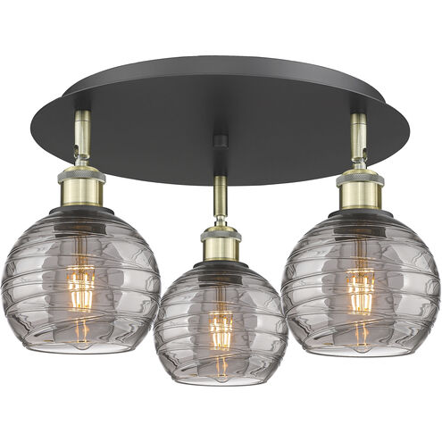 Athens Deco Swirl 3 Light 17.63 inch Black Antique Brass Flush Mount Ceiling Light