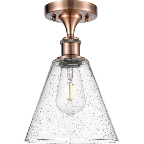 Ballston Cone 1 Light 8 inch Antique Copper Semi-Flush Mount Ceiling Light in Seedy Glass