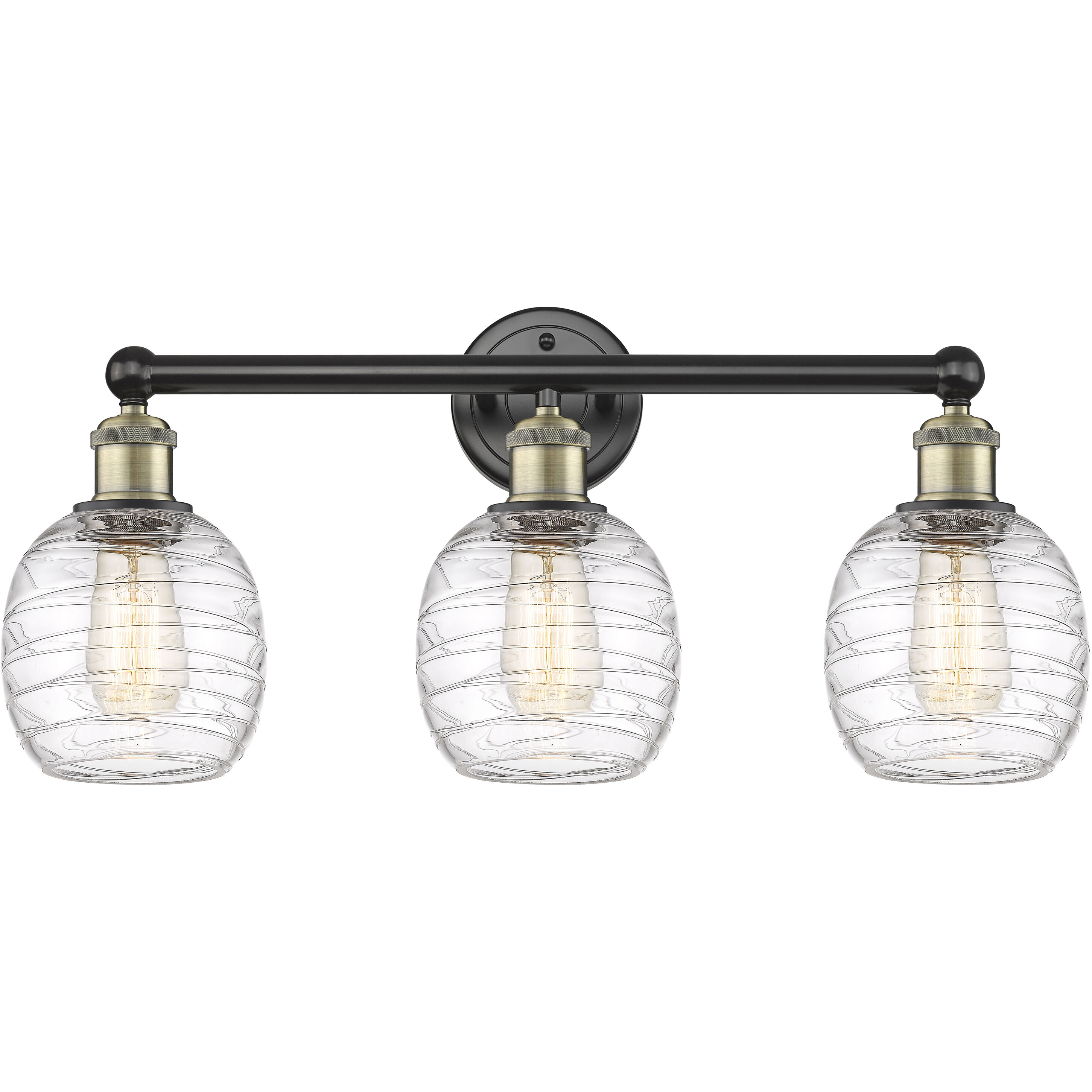 Belfast 3 Light 24 inch Black Antique Brass Bath Vanity Light Wall Light in Deco Swirl