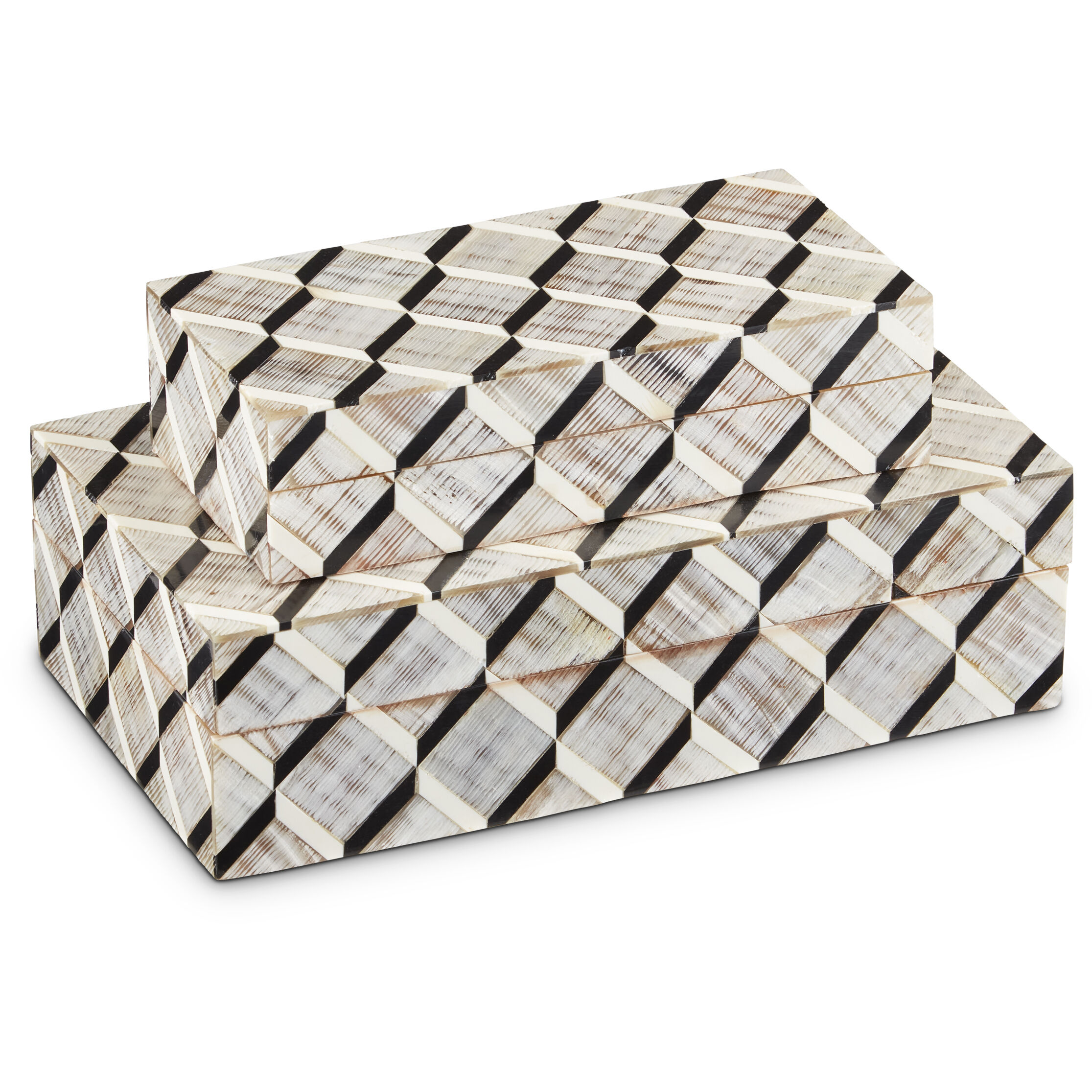 Derian 10.5 inch Black/White/Natural Boxes, Set of 2