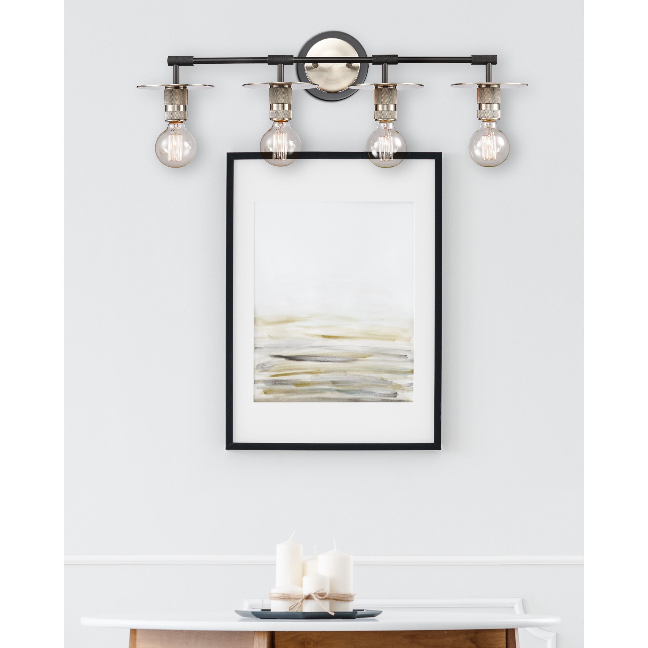 Restoration Aurora 4 Light 30 inch Brushed Satin Nickel Bath Vanity Light Wall Light, Restoration