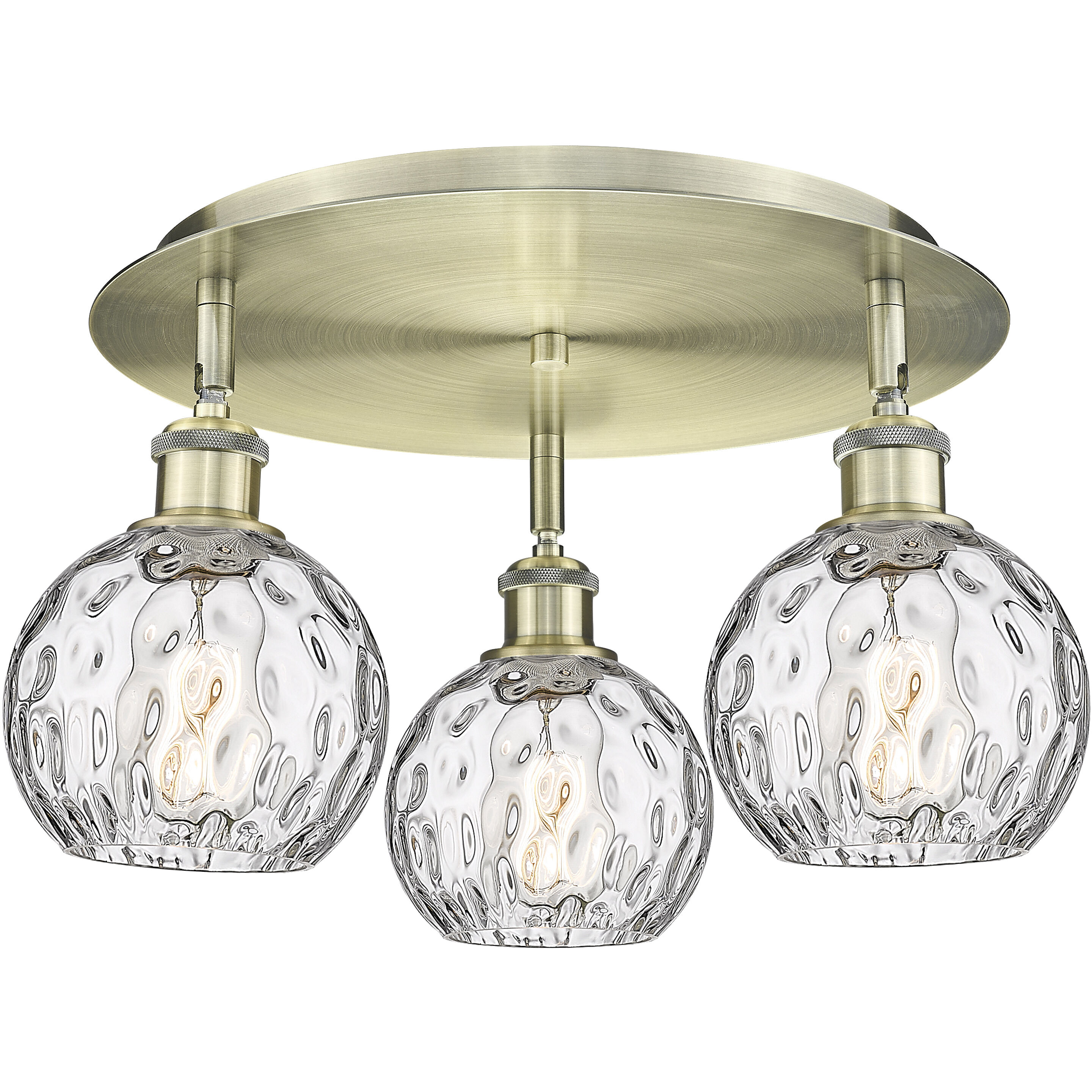 Athens Water Glass 3 Light 17.63 inch Antique Brass Flush Mount Ceiling Light