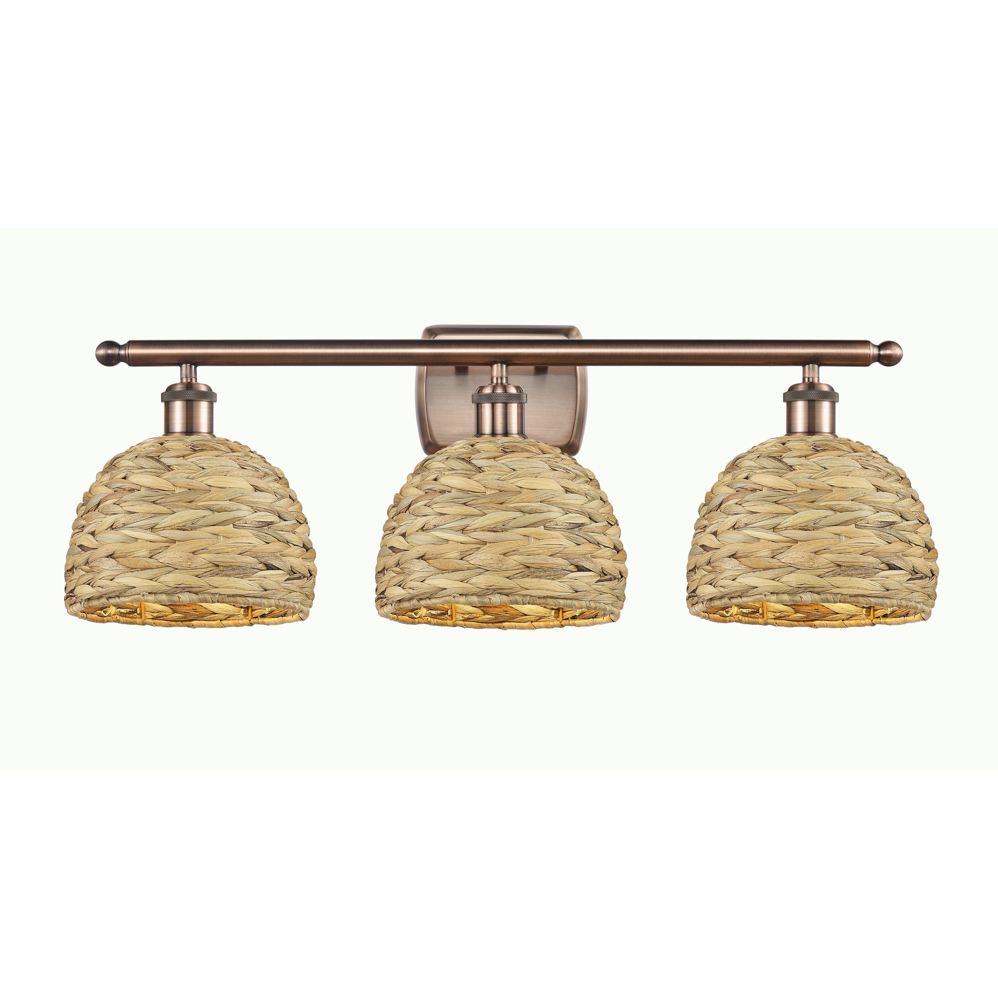 Woven Rattan 3 Light 28 inch Antique Copper Bath Vanity Light Wall Light