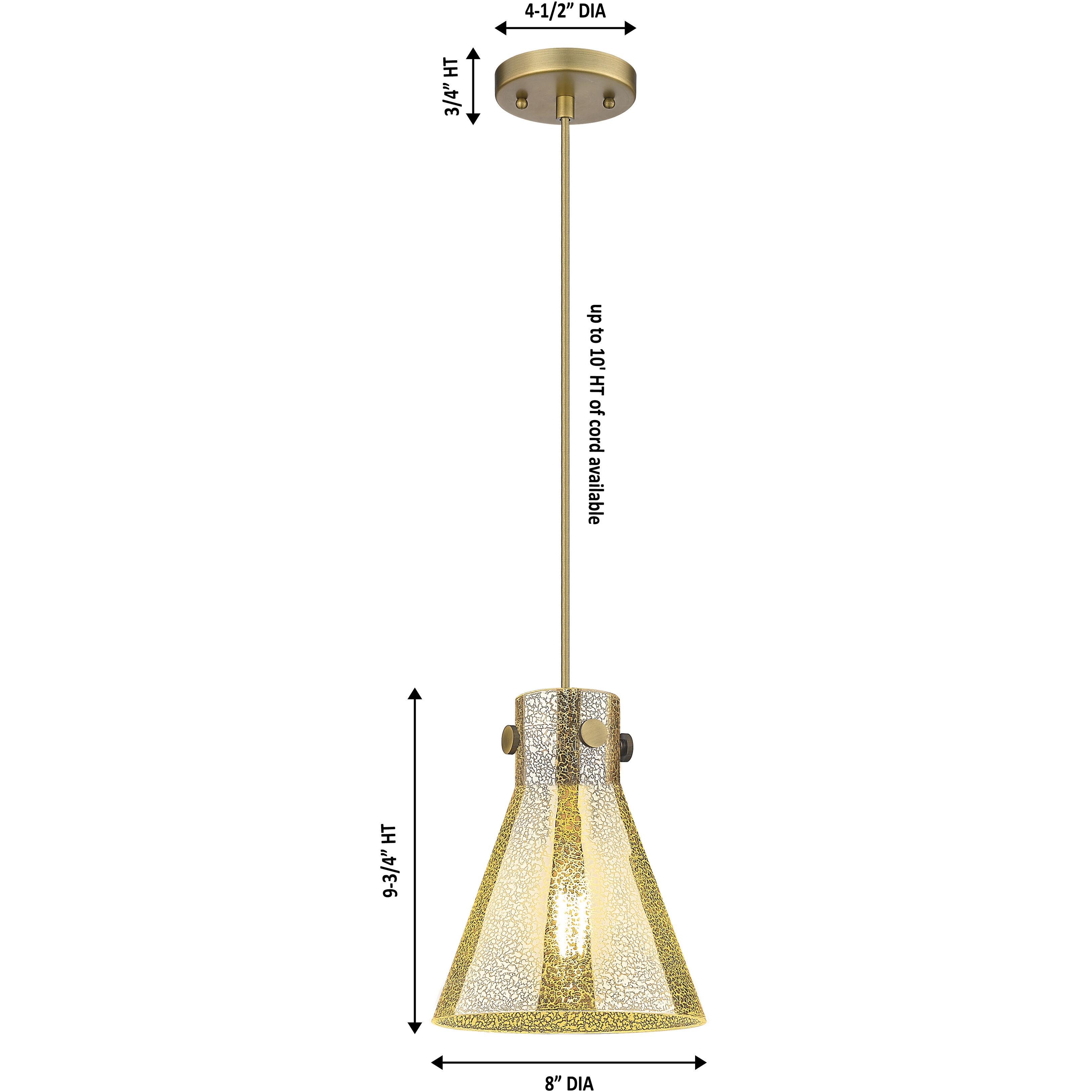 Downtown Urban Newton Cone 1 Light 8 inch Brushed Brass Pendant Ceiling Light in Clear