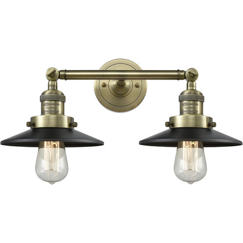 Franklin Restoration Railroad 2 Light 18 inch Antique Brass Bath Vanity Light Wall Light in Incandescent, Matte Black, Franklin Restoration