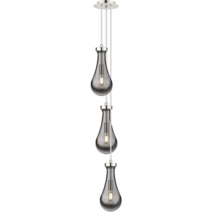 Owego Multi Pendant Ceiling Light in Polished Nickel, Light Smoke Glass, Cord Hung