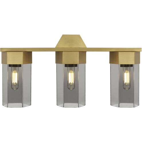 Claverack 3 Light 22.38 inch Brushed Brass Bath Vanity Light Wall Light in Plated Smoke Glass