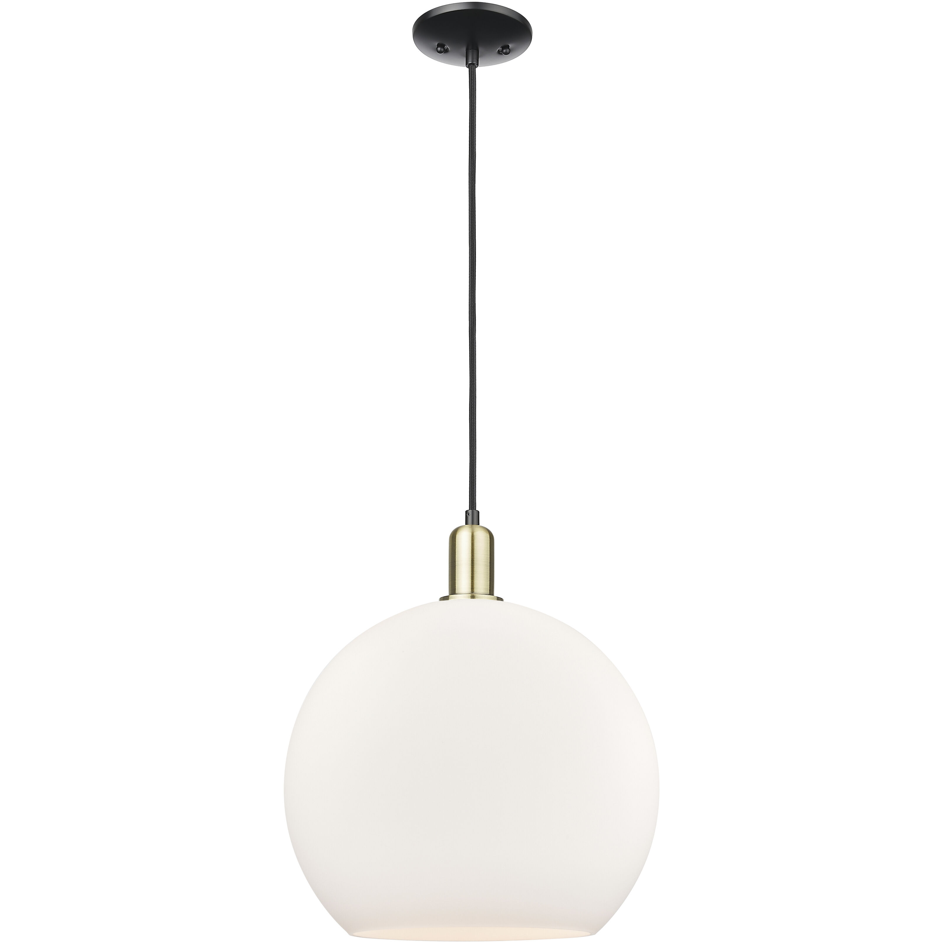 Arcadia Athens 1 Light 13.75 inch Black Antique Brass Mini Pendant Ceiling Light in Matte White