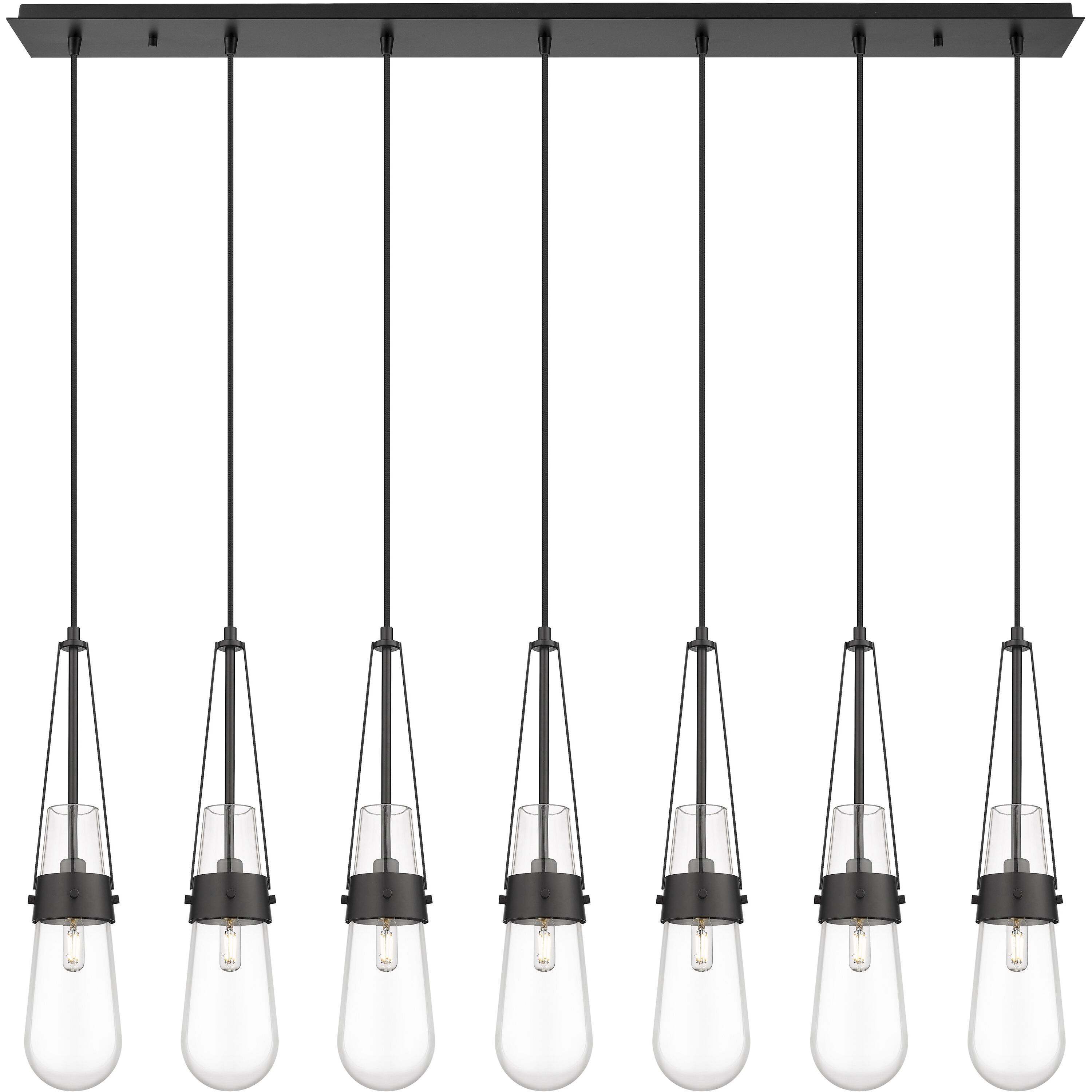 Milan 7 Light 48.13 inch Matte Black Linear Pendant Ceiling Light in Clear Glass