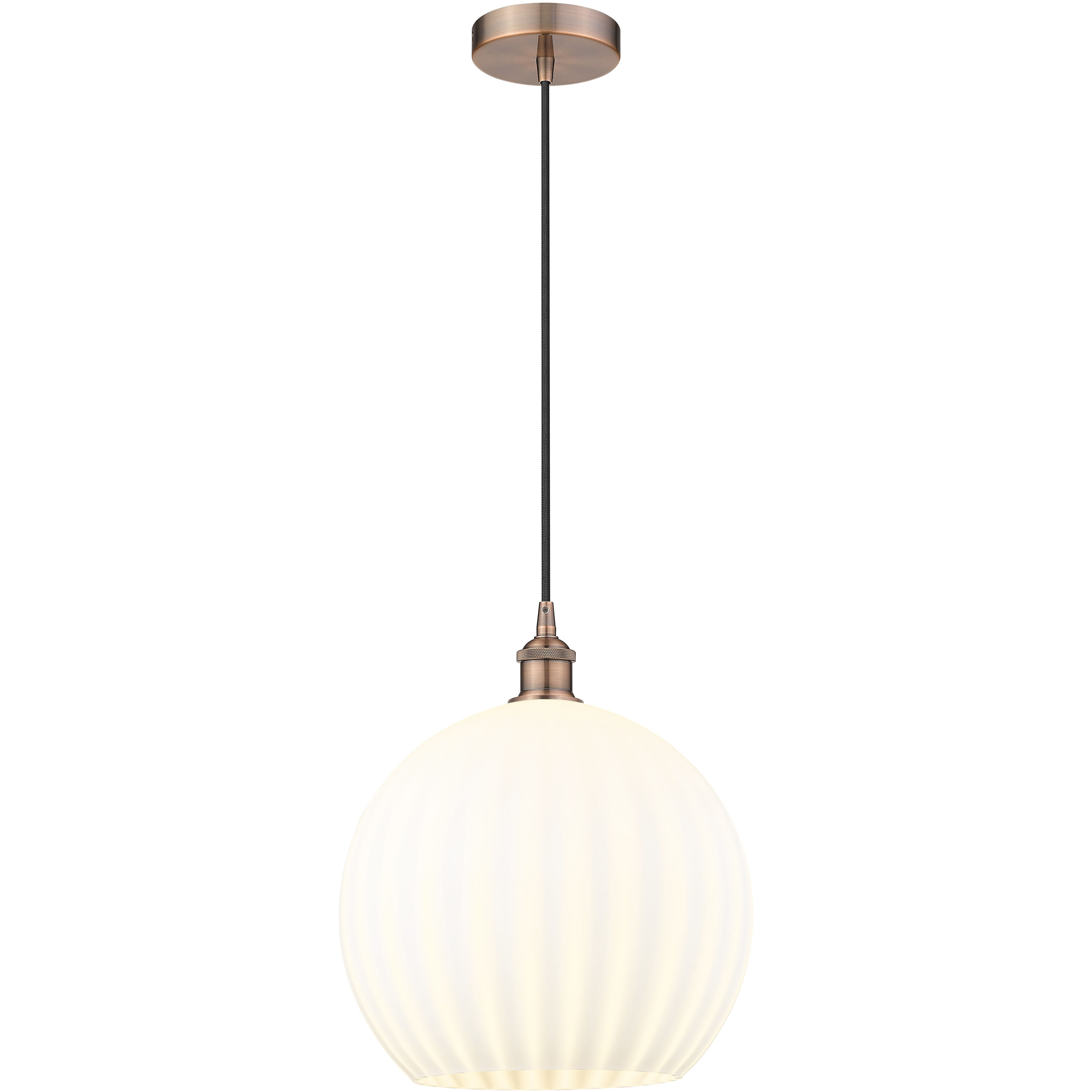 Edison White Venetian 1 Light 13.75 inch Antique Copper Cord Hung Pendant Ceiling Light