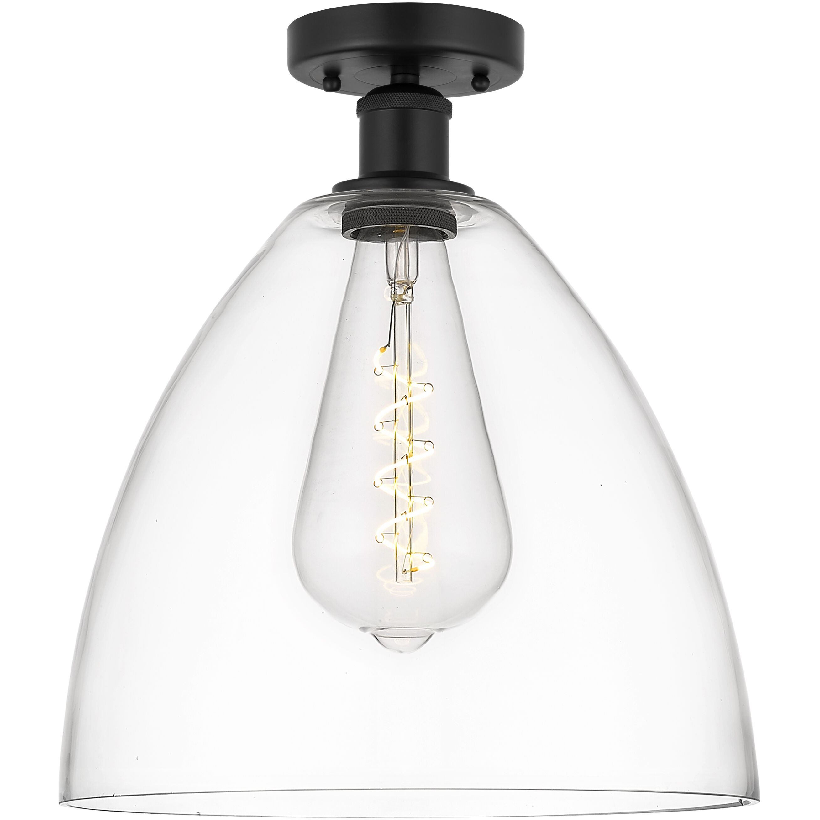 Edison Bristol Glass 1 Light 12 inch Matte Black Semi-Flush Mount Ceiling Light in Clear Glass