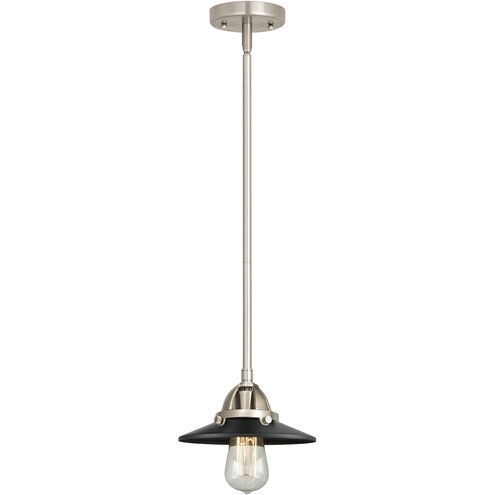 Nouveau 2 Railroad 1 Light 8 inch Brushed Satin Nickel Mini Pendant Ceiling Light in Matte Black